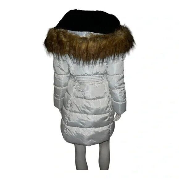 Steve Madden Juniors Faux-Fur-Trim Hooded White Puffer Coat Small New - Picture 4 of 9